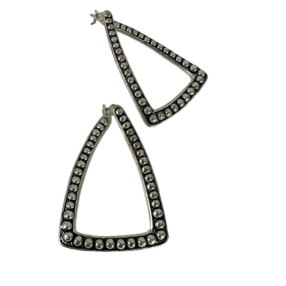 Silver abstract triangle earrings beaded detail